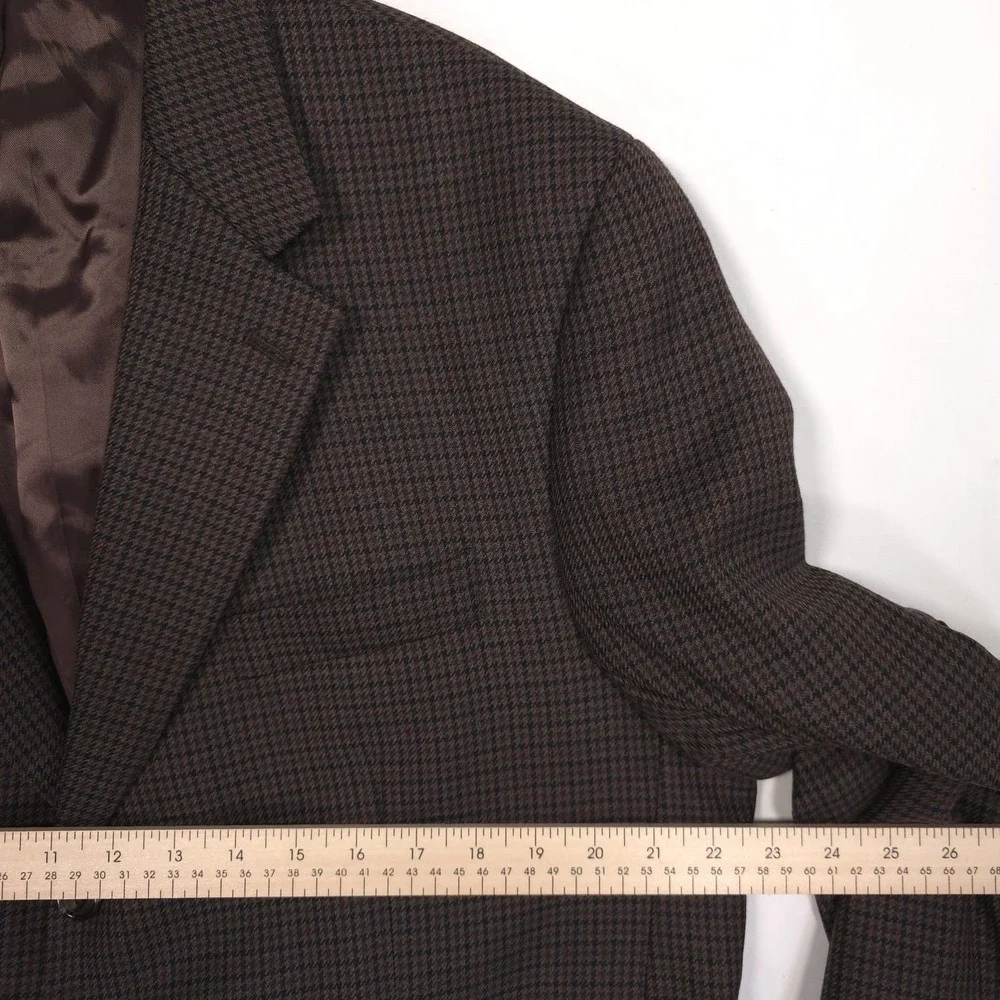 RALPH LAUREN Sport Coat Blazer 44 PURE NEW WOOL WOOLMARK Brown Plaid Elbow Patch